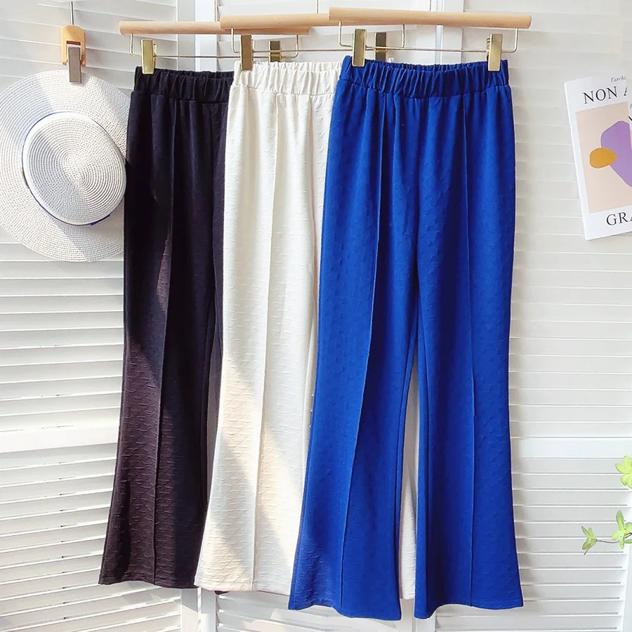 

2022 Women Summer Casual Pants Stretch High Waist Solid Color Women White Pants Female Trousers Cool Women Blue Long Pants