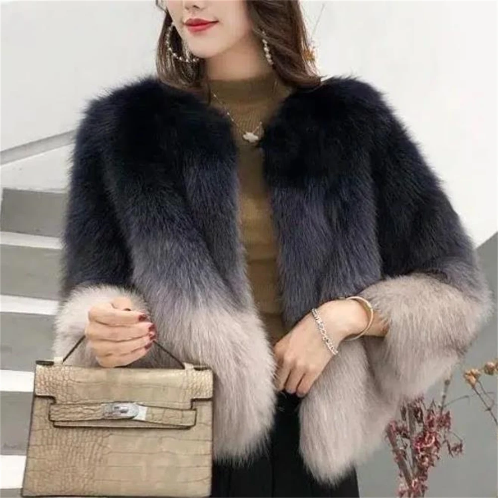 

Winter Warm Furry Faux Fur Coat Women 2024 Fashion Solid O Neck Slim Thick Plush Jacket Female Long Sleeve Short Outerwear