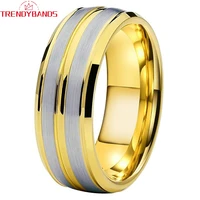 8mm gold tungsten carbide ring for men women fashion jewelry wedding band beveled edges brushed finish comfort fit