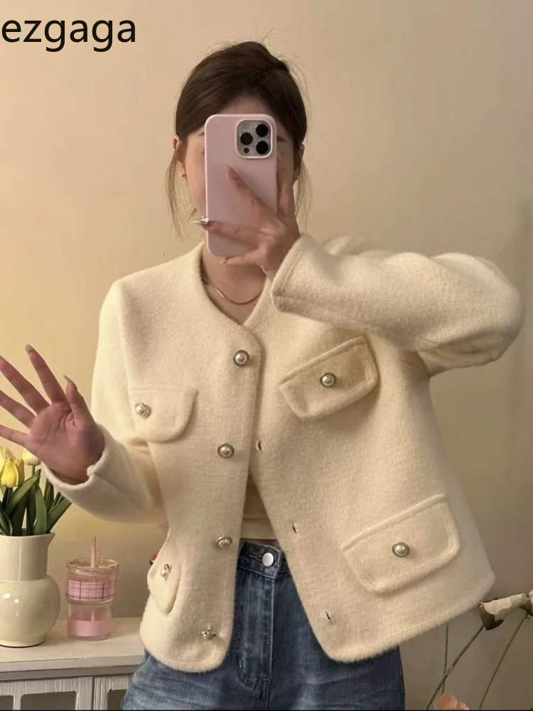 Ezgaga куртки женские с жемчужными пуговицами однобортные свободные милые модные
