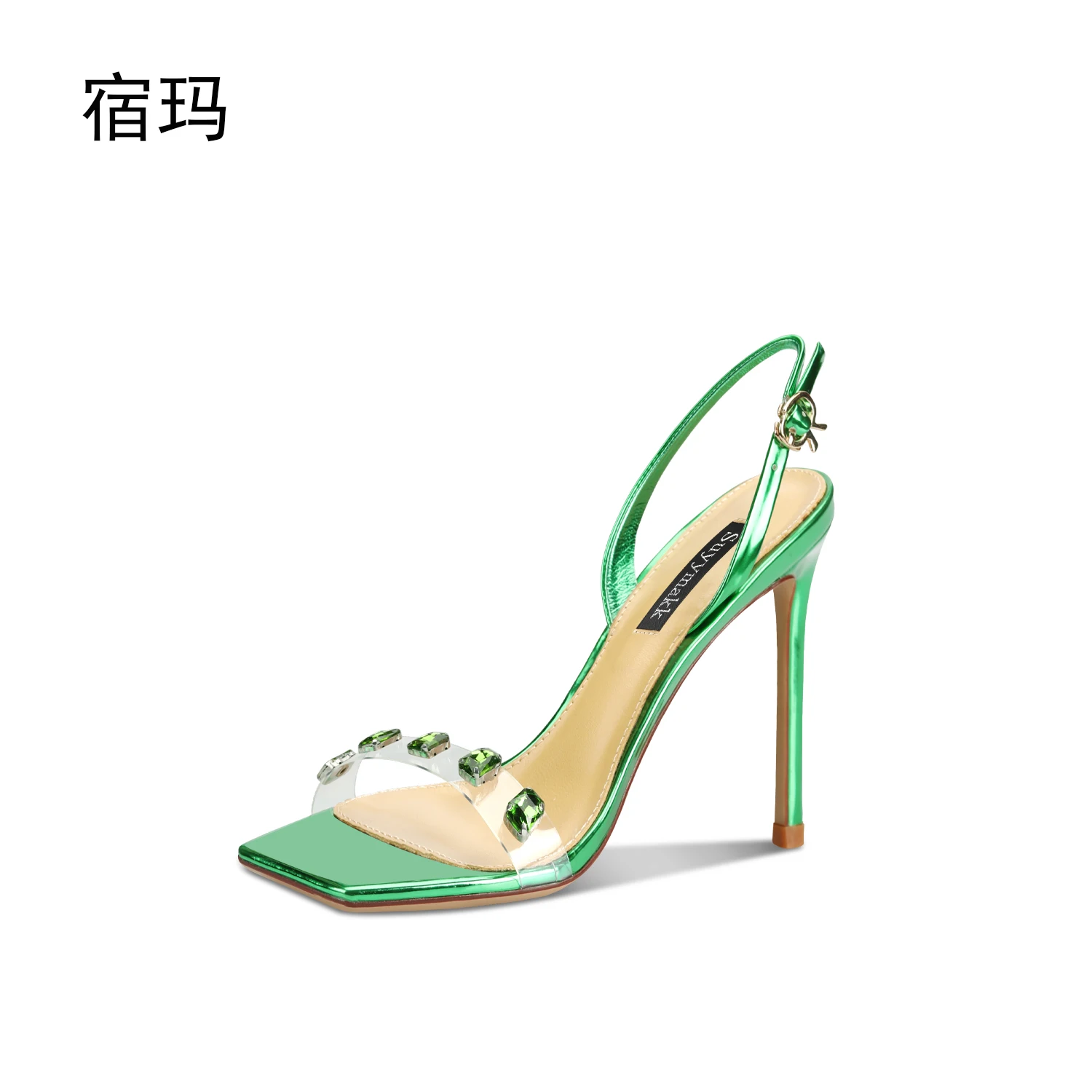 Women's Sandals Summer 2023 New Ankle Strap Genuine Leather Open Toe High Heels Crystal Fashion Casual Stilettos Ladies Shoes