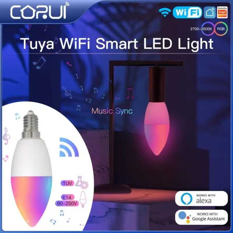 

CORUI Tuya Smart WiFi E14 Candelabra RGB LED Eu Light Bulb Dimmable Bulbs Voice Control Alexa Lamp Google Home Yandex Alice