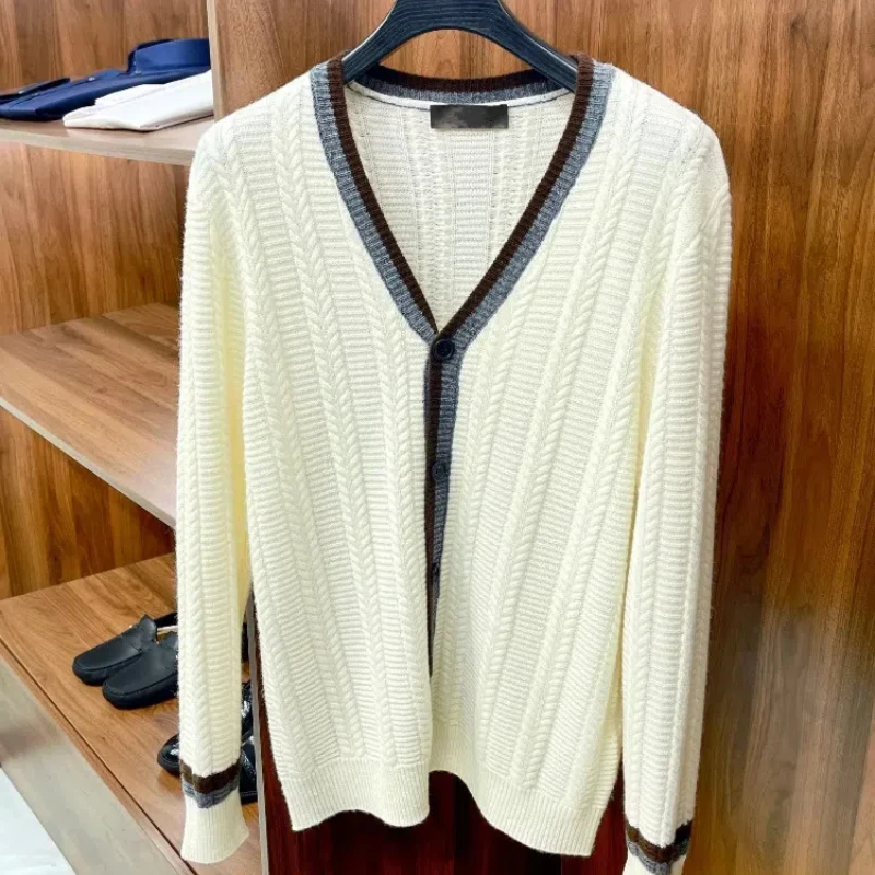 24AW новый винтажный кашемировый кардиган с v-образным вырезом мужская одежда