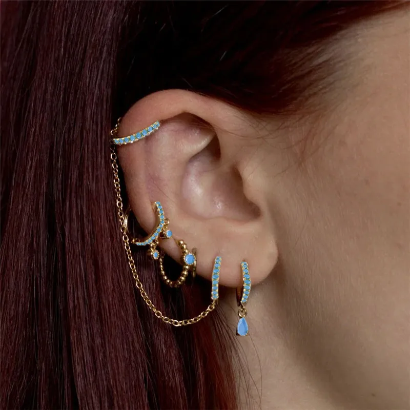 ROXI Ear Jewelry Set Water Drop Suit Earrings For Women Fashion Tassel Hoop Earring Piercing Pendientes Casual Street Jewelry images - 6