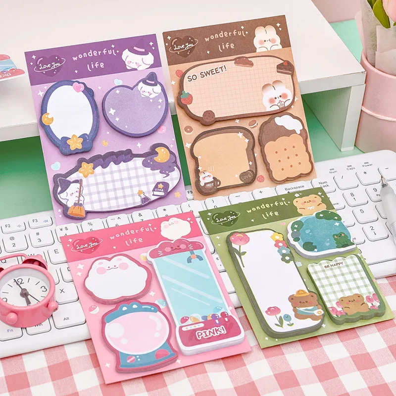 

New style Kawaii Cartoon Strawberry Rabbit Bear Sticky Notes Memo Pad Cute Message N Times Sticky Office Stationery