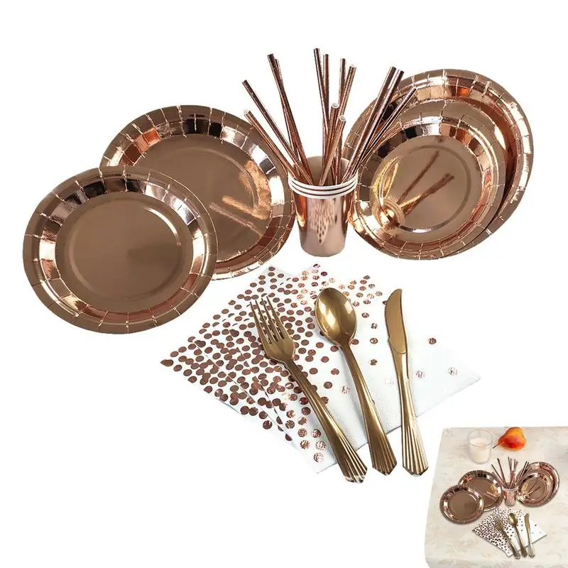 

Golden Dot Dinnerware Set Dinnerware Tableware Party Set Portable Paper Plate Set With Gold Foil Polka Dot Pattern For Party