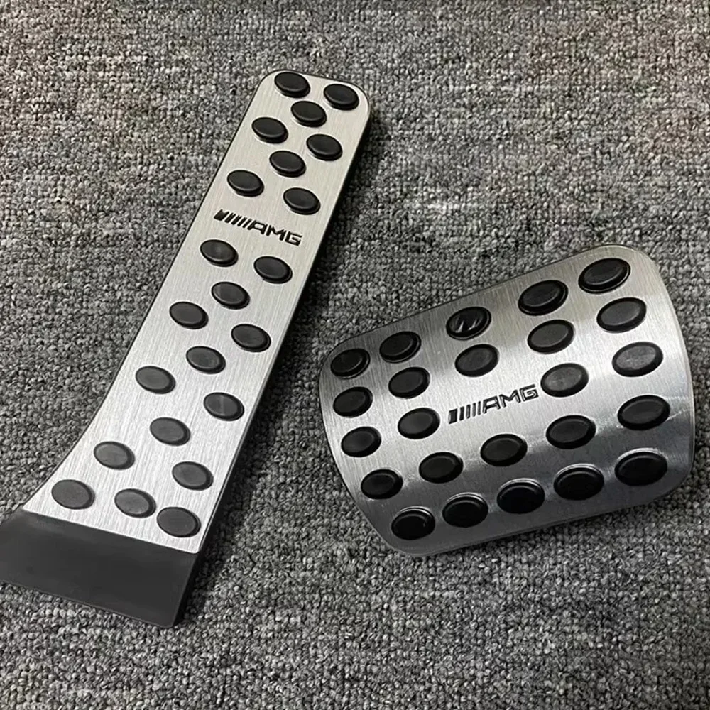 

Для Benz AMG 2 шт. педаль торможения для AMG, крышка акселератора, серебряная крышка педали AMG, нескользящая накладка на педаль для C E GLC W205 W221 W212