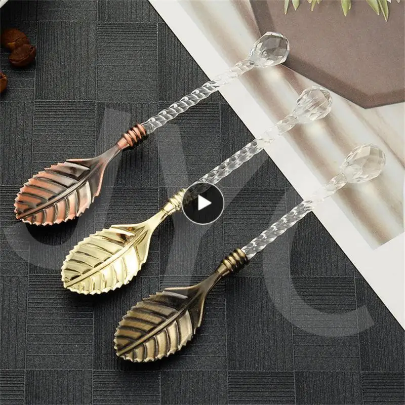 

Leaf Crystal Head Cake Spoon Crystal Head Dessert Spoon Carved Leaves Mixing Spoon Kitchen Utensils Ice Cream Spoon Coffee Spoon