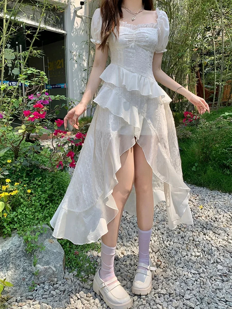 Coigarsam женское платье во французском стиле милые платья с квадратным воротником и