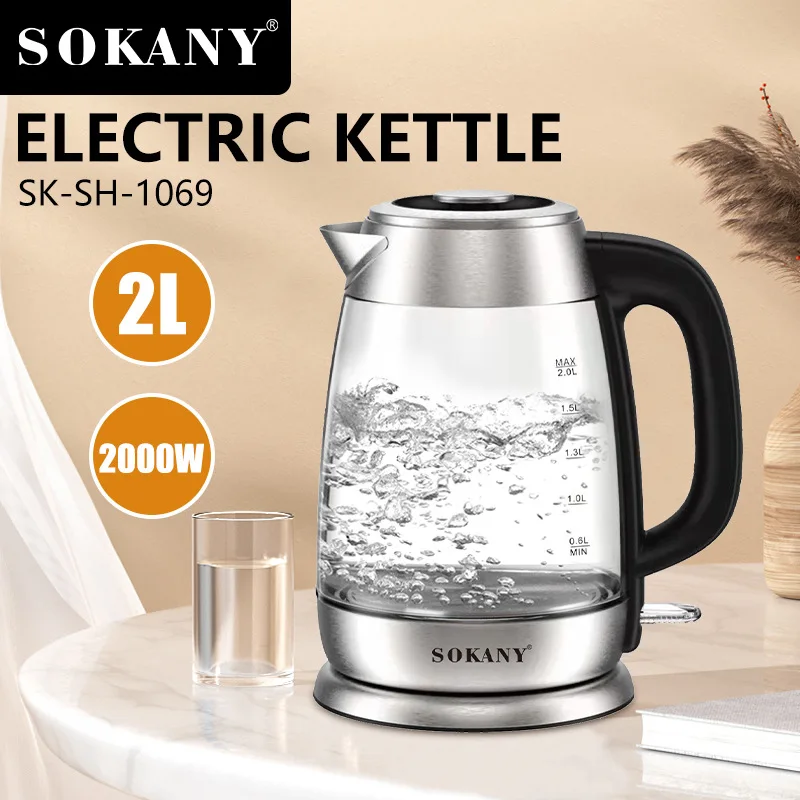 

SOKANY 1069 Water Bottle Household 2L Fast Boiling Water Bottle Glass Electric Water Bottle Electric Kettle