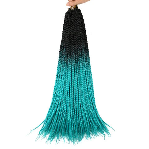 Для женщин Сенегал твист волосы Вязание крючком 24 дюйма синтетические плетеные волосы предварительно стрейч Омбре плетение волос Удлинение радуги