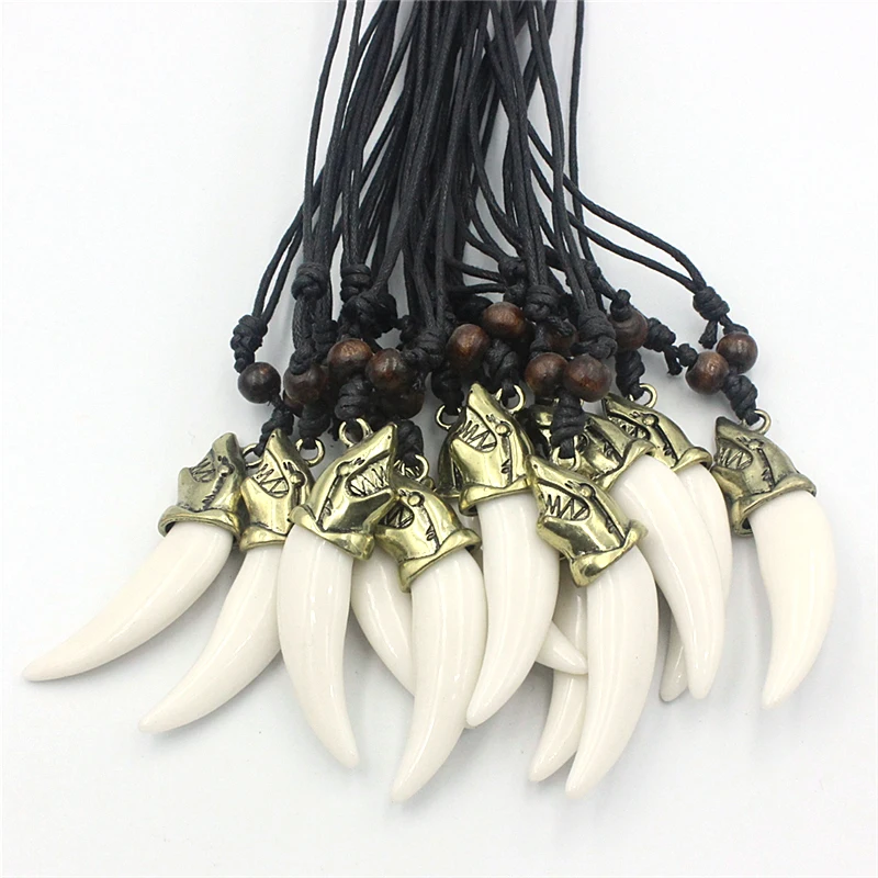 12 шт./лот подвески из сплава в виде Зубов Акулы ожерелья Акриловые зубы бусины на