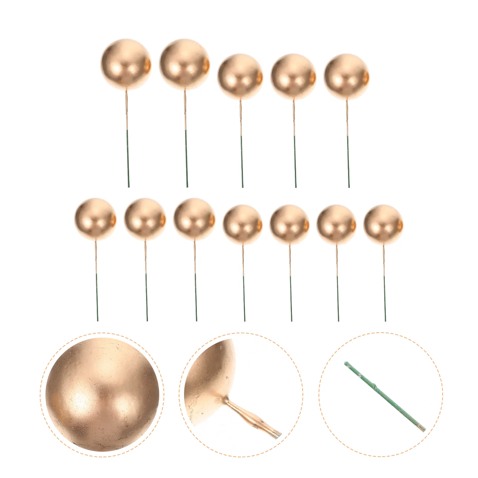 

12pcs Creative Round Ball Cake Topppers Simple Unique Ball Shaped Cupcake Ornament Baking Decoration Accessories (Golden)