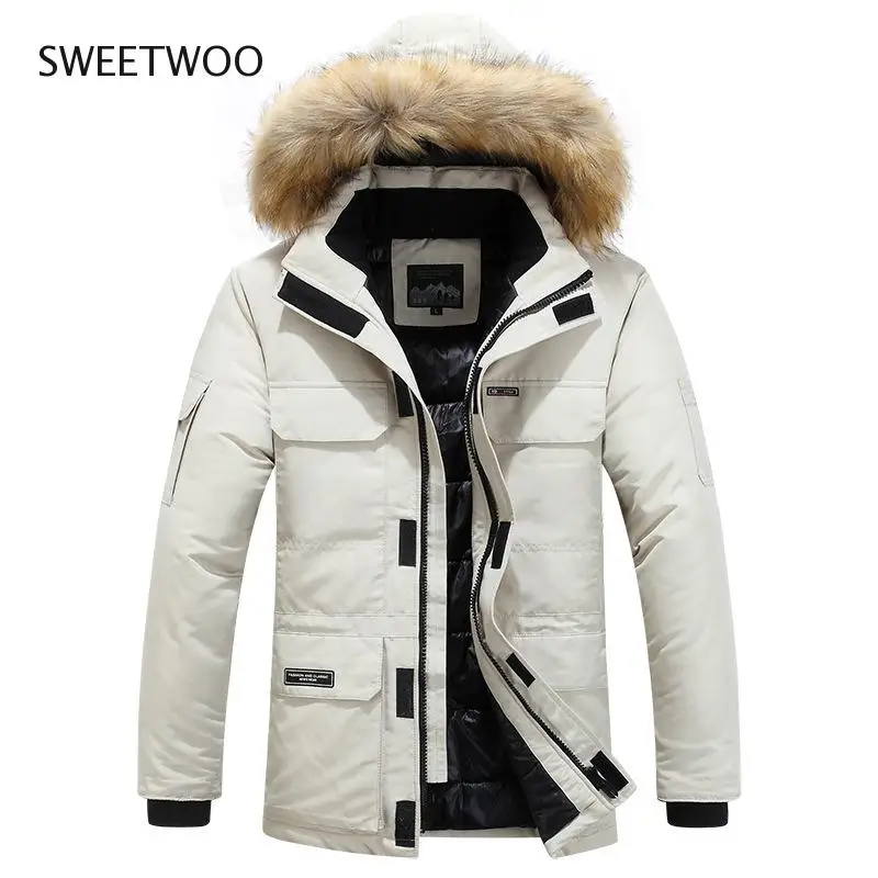 Winter Fashion Couple Down Fur Hooded Thick Warm Snow Windbreaker Jacket Parka Men's Duck Down Jacket Slim Tide Contracted 2022