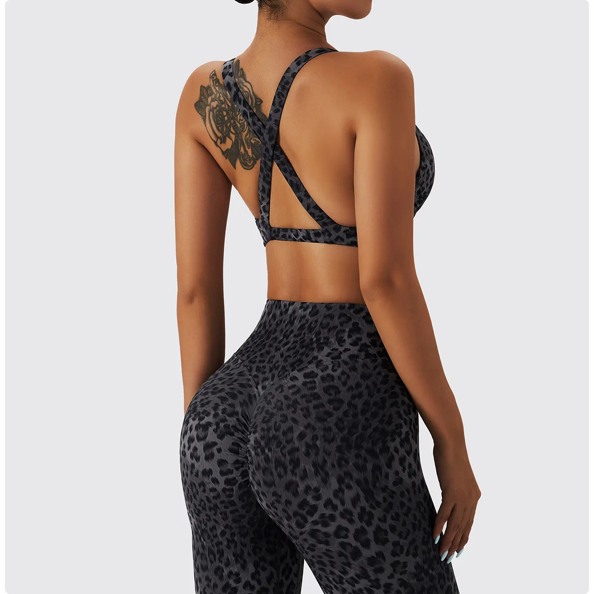 

MODITIN Fitness Sexy Leopard Bra Tops Booty Lifting Leggings for Women Comfortable Tops High Wasit Seamless Tight Pants Gym Wear