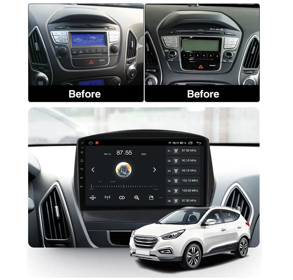 Автомагнитола BQCC 10 дюймов Android с IPS сенсорным экраном, CarPlay, 4G, Wi-Fi, GPS-навигацией и функцией DSP для Hyundai Ix35 (Tucson) 2004-2015 (art.: 3920d8c278495) - 3920d8c278495