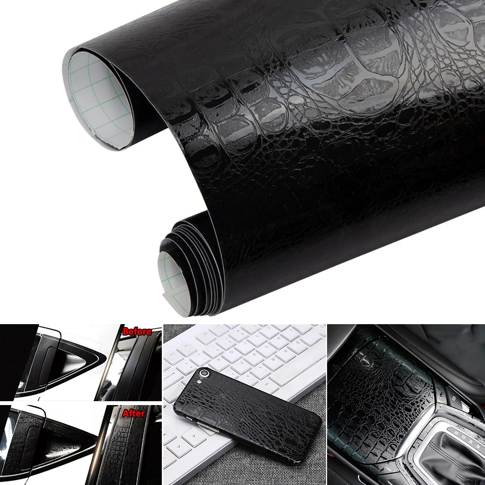 Black Crocodile Leather Grain Texture Vinyl Car Wrap Sticker