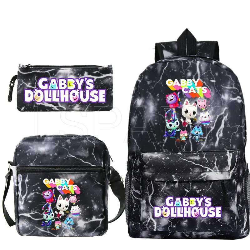 Фото Модный рюкзак Gabby Dollhouse 3 шт./компл., школьные ранцы для студентов, сумка на плечо для девочек и мальчиков, детская дорожная сумка, рюкзак №5