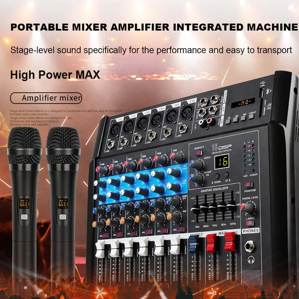 Biner GM7X Профессиональный усилитель мощности звука 350 Вт + с 2 беспроводными