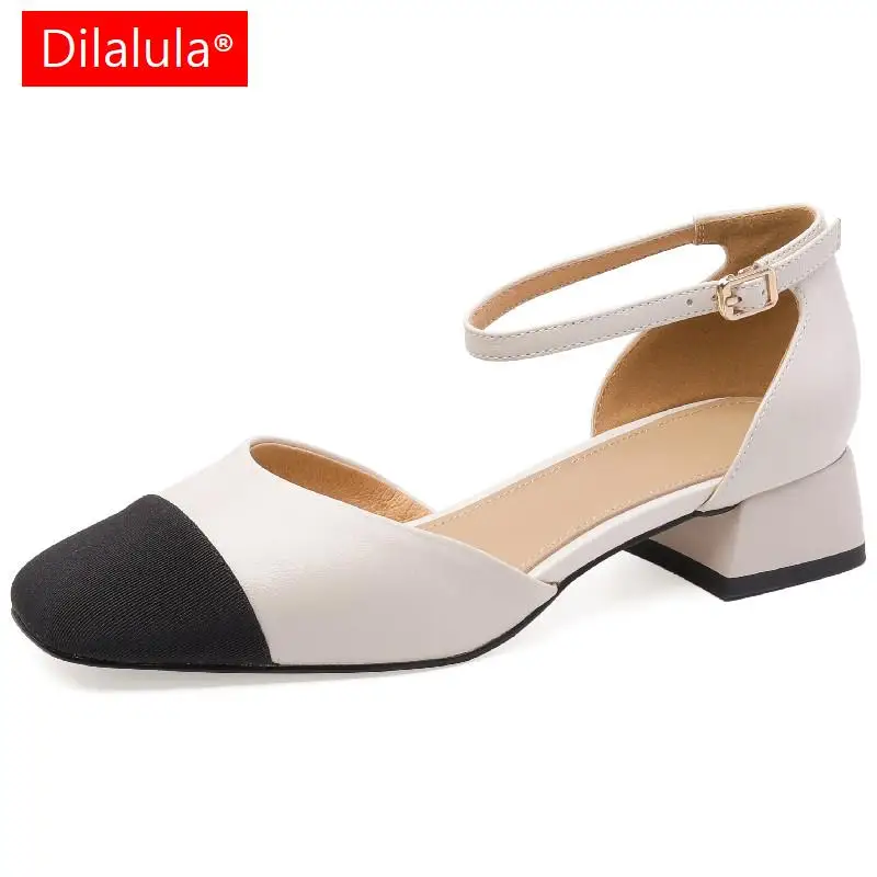 

Dilalula 2023 Women Pumps Summer Office Ladies Casual Fashion Mixed Colors Genuine Leather Sandals Ankle Strap Shoes Woman
