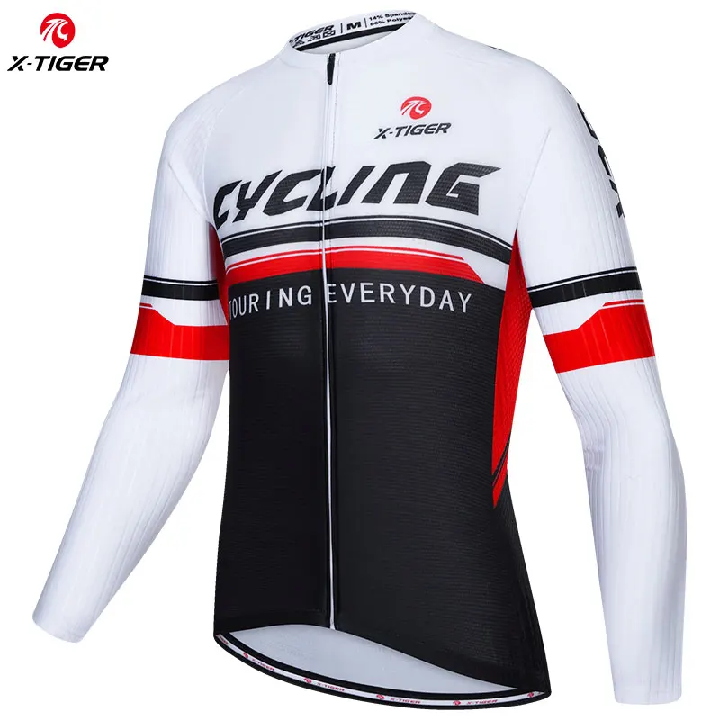 

X-TIGER Men's Basic Cycling Jerseys Long Sleeves Bicycle MTB Bike Shirt Full Zipper Pockets Training Endurance Race Jersey