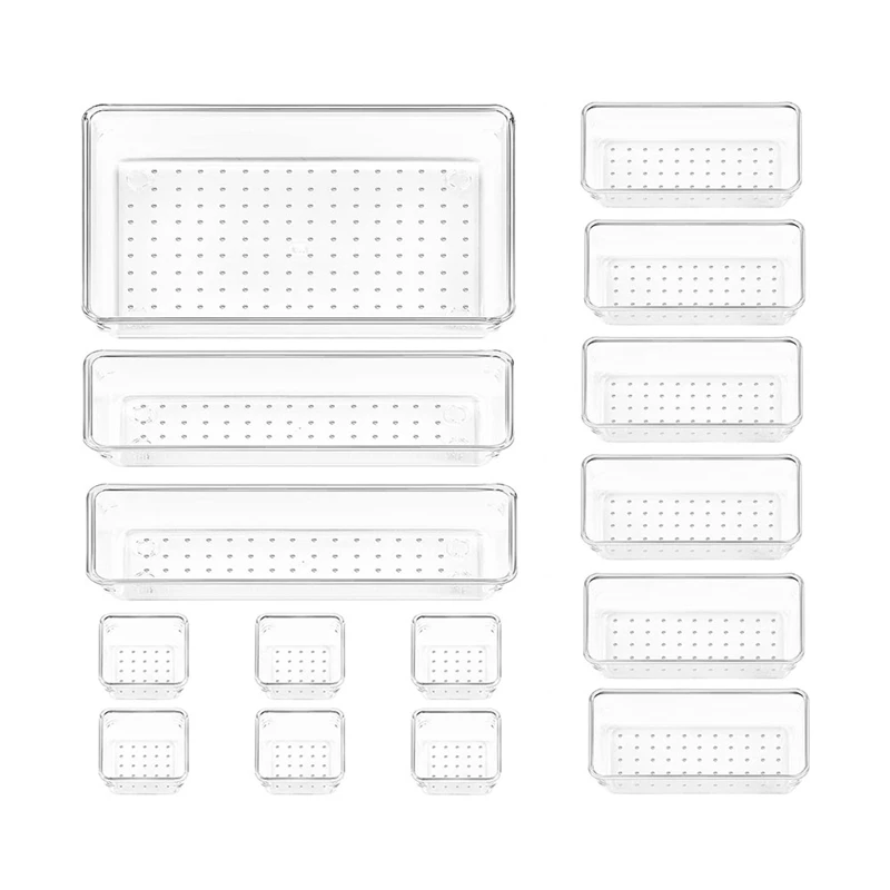 

Набор прозрачных пластиковых ящиков-органайзеров, 15 шт., 4 размера, универсальные ящики для ванной комнаты и туалетного столика, органайзеры, ящики для хранения
