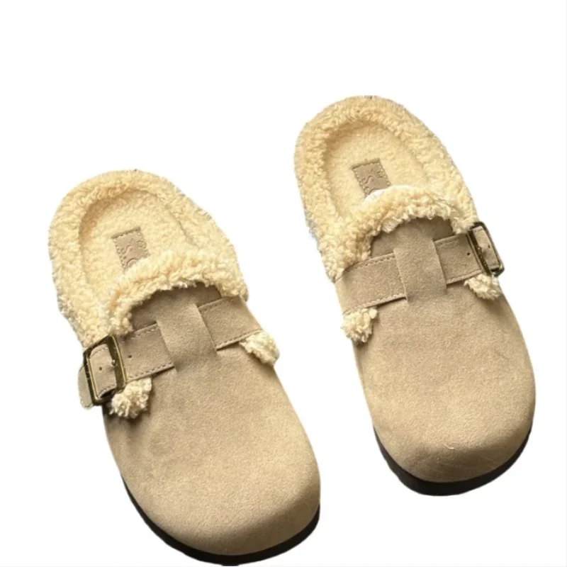 Замшевые женские тапочки на платформе зимние теплые короткие плюшевые ботинки