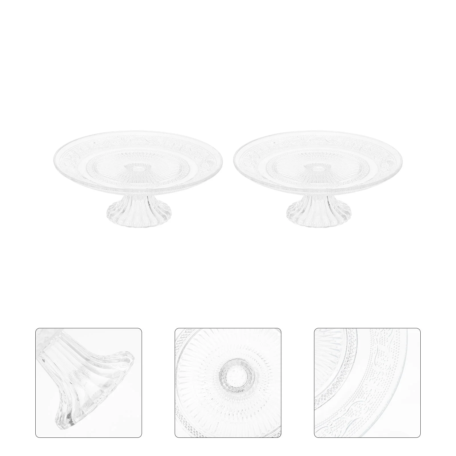 

2Pcs Household Glass Tray Dried Fruits Tray Delicate Glass Plate Wedding Cupcake Serving Plate