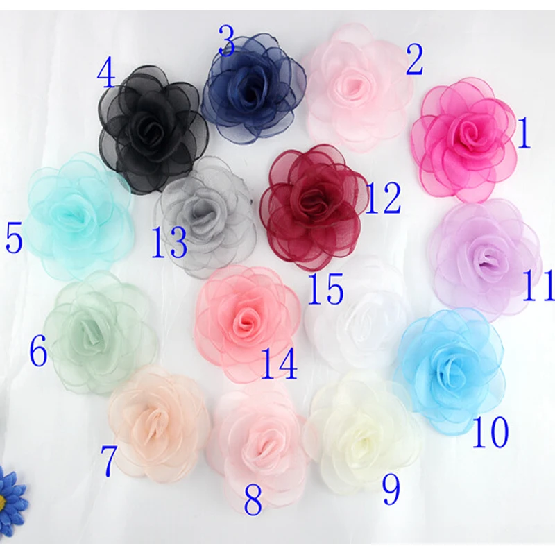 

Round 8cm 2pcs HOT Burned Edge 3D rose Flower organza patches DIY sewing Corsage applique wedding dress Hairpin Christmas decor