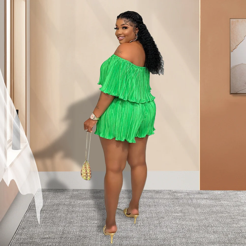 Plus Size Overalls 2023 New Comfor Sexy Off Shoulder Pleated Jumpsuit And High Waisted Short Sleeves One-shoulder Women's Pants