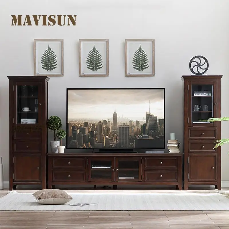 

American Modern Minimalist Tv Cabinet Coffee Table Combination Apartment Living Room Light Luxury Solid Wood Floor Cabinet