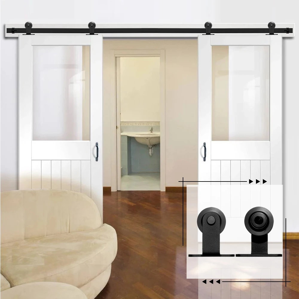 

LWZH 4-9.6FT Sliding Barn Door Hardware Kit for Double Door Hardware Track Rails and Rollers (T-Shaped)