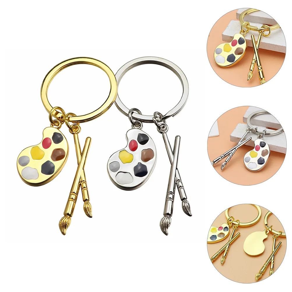 

2 Pcs Small Gift Palette Keychain Miss Kids Keychains Holder Metal Material Ring Pendant