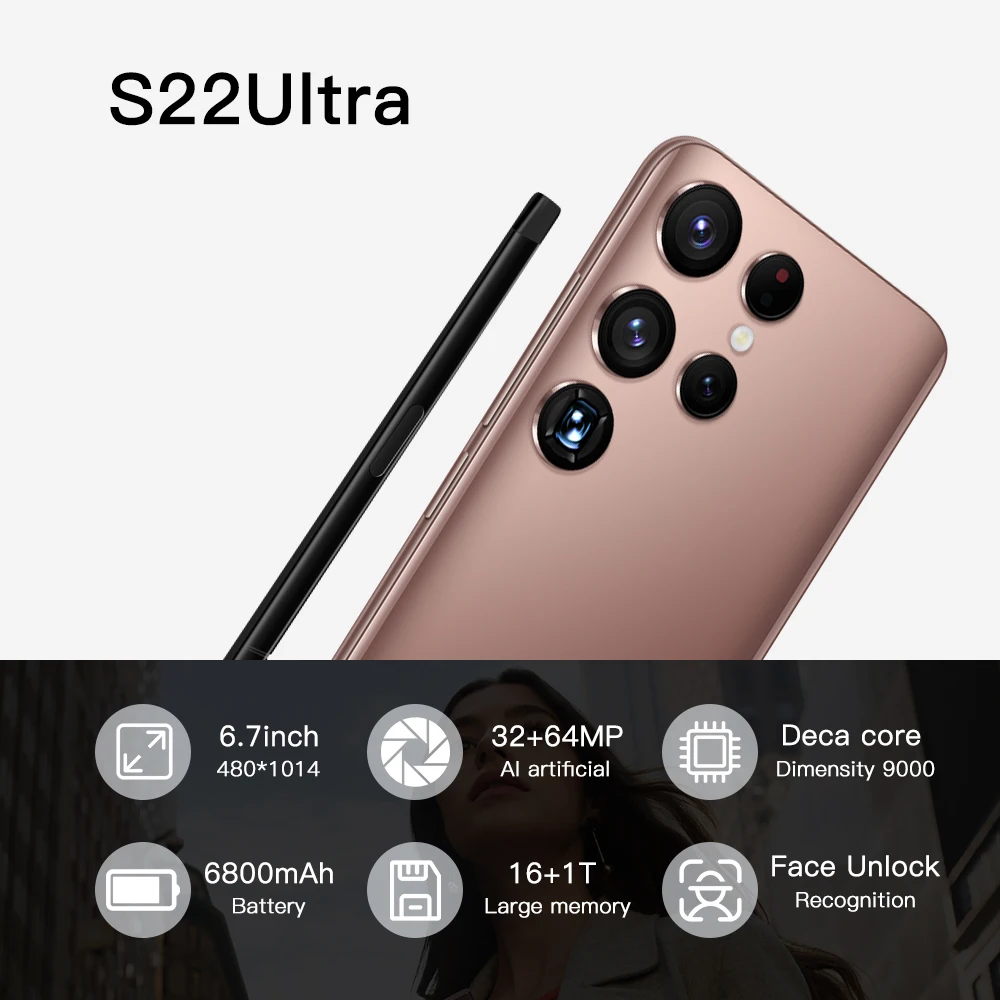 celular s22 ultra smartphone original 16gb1tb andriod cellphones 6800mah 64mp 5g network unlocked mobile phones global version free global shipping