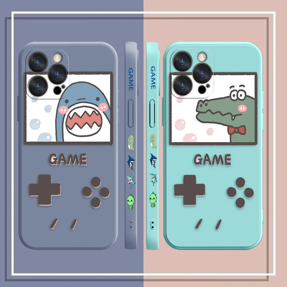 Case For Apple iPhone 14 13 12 11 Pro XS Max Mini X XR SE 7 8 6 6S Plus Case Funda Cqoue Shell Capa Game Cartoon Shark Dinosaur