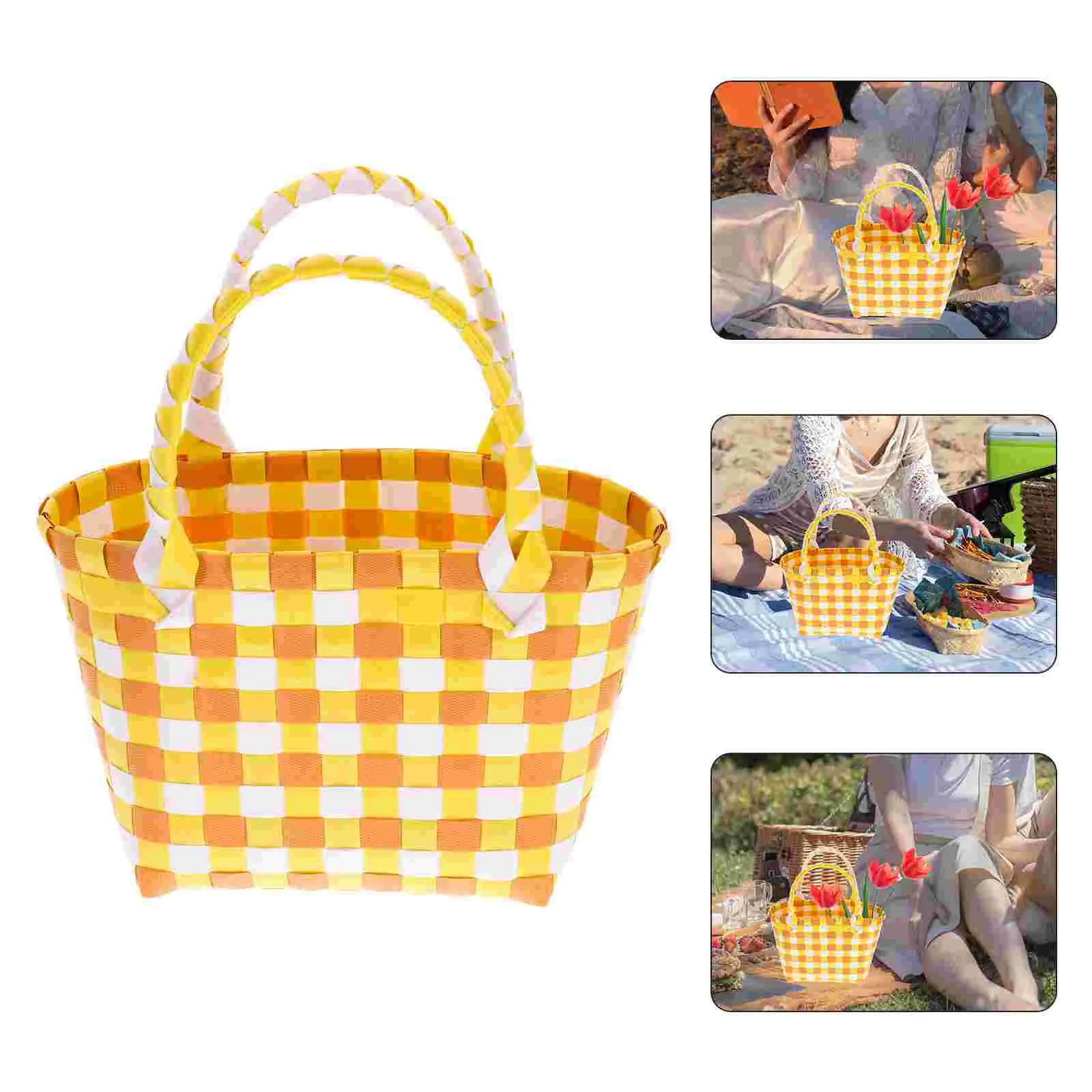 

Ipetboom Flower Girl Basket Woven Storage Basket Shopping Bag Handles Portable Market Basket Woven Tote Bag Reusable Grocery