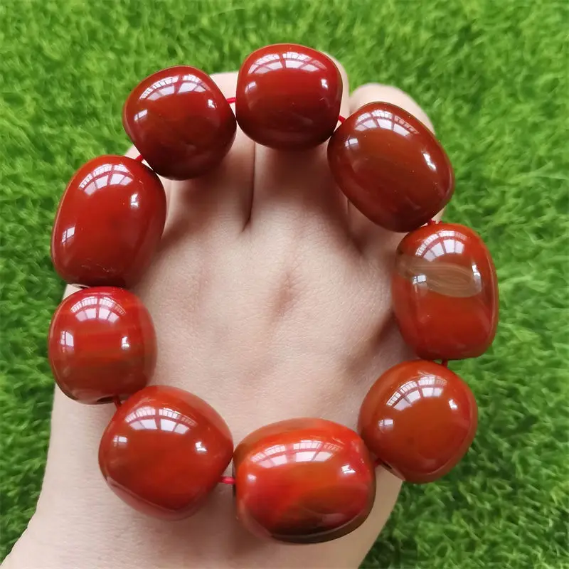 

Authentic Warring States Red Agate Barrel Beads Bracelets Men's Simple Joker Bracelet Jewelry