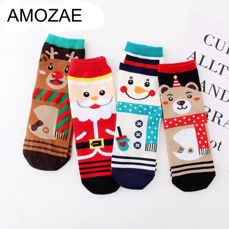 

4 Pairs/Lot 2022 High Quality Christmas Socks harajuku Casual Print Snowman Socks Women Meias Cute Sokken Female Sock Wholesale