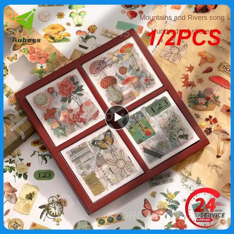 

1/2 шт. набор винтажных наклеек Mr.paperSet с бабочками в подарочной коробке в эстетике цветов грибов украшение для скрапбукинга канцелярские наклейки