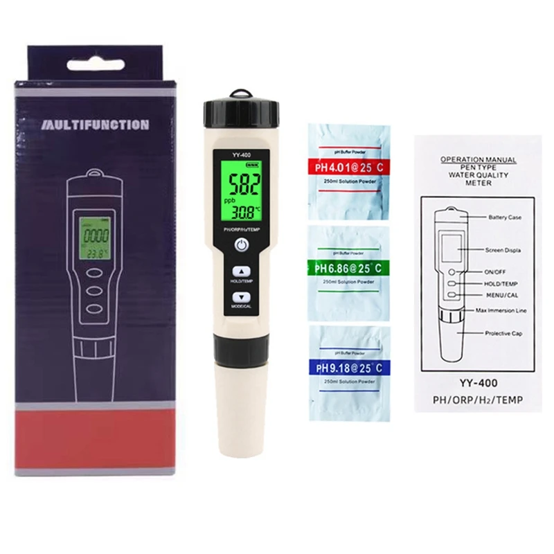 

Aquarium PH Meter ORP H2 TEMP Hydrogen Rich Tester Portable Pen Multifunctional Swimming Pool Water Quality Tester