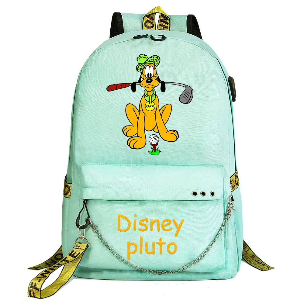 Disney Cartoon Pluto Dog USB Backpack School Bag Laptop Rucksack Women Men Backbag Travel Daypacks Chain Backpack Mochilas