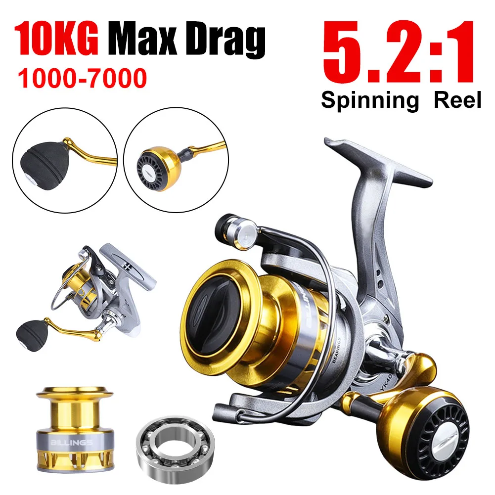 

New Spinning Reel YK1000-7000 Series Fishing Reel 10KG Max Drag 5.2:1 Gear Ratio Metal Spool Spinning Saltwater Fishing Tackle