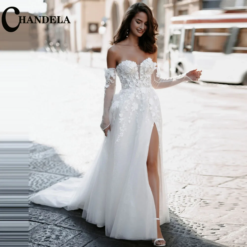 

CHANDELA Classic Wedding Dresses Split Pleat Scoop Appliques Formal Bridal Gown Vestidos De Novia Personalised For Women