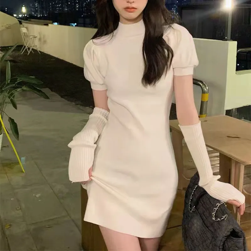 

Женское трикотажное платье Raindonal, облегающее платье в Корейском стиле с высоким воротником, Y2k