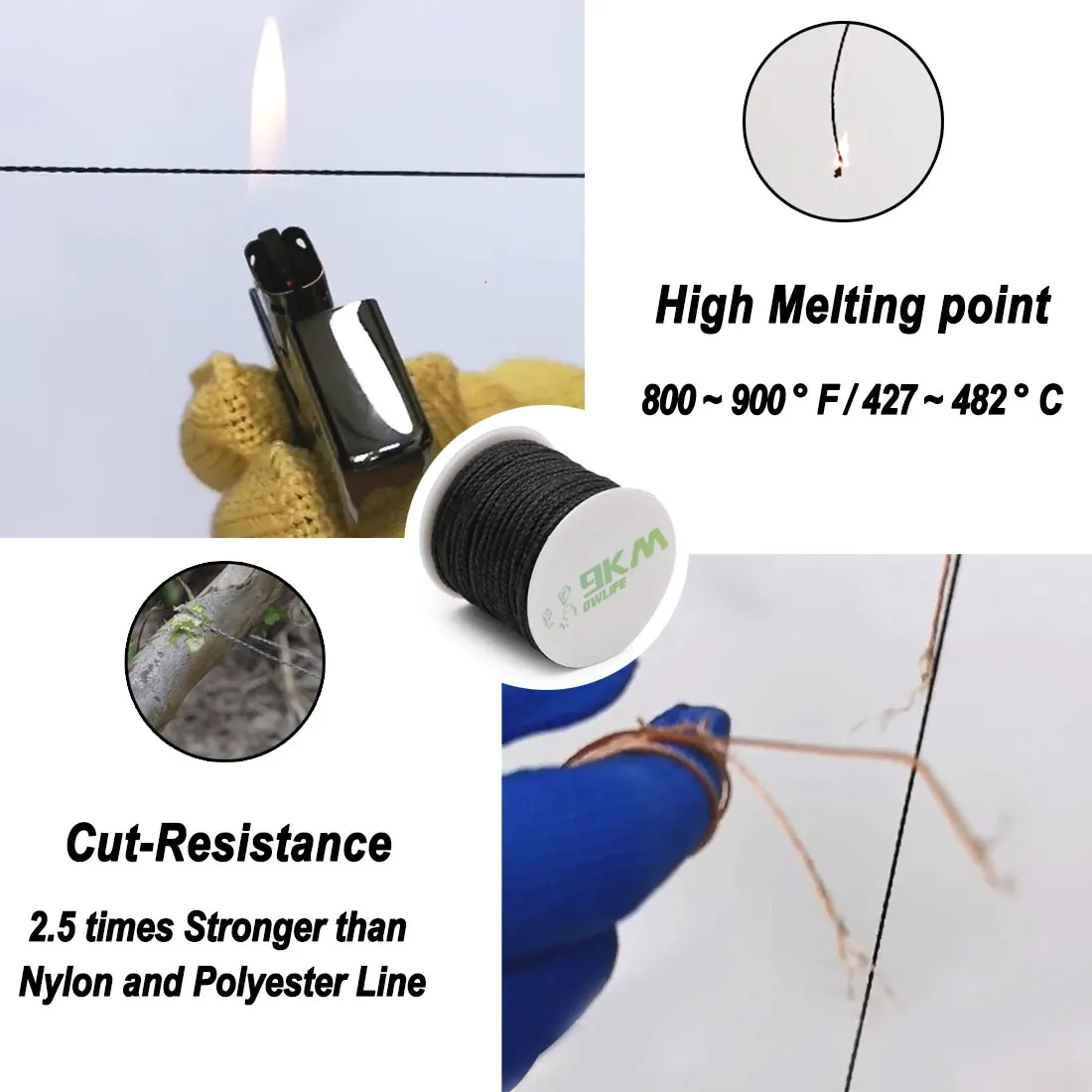 Braided Kevlar Line Black 50-1500 Lbs Fishing Assist Rope High Strength Kite Flying Line Outdoor Camping Hiking Refractory Rope