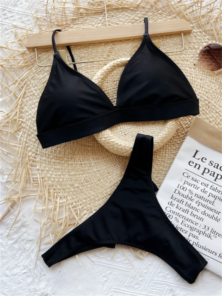 Сексуальный однотонный черный женский купальник GNIM комплект из 2 предметов