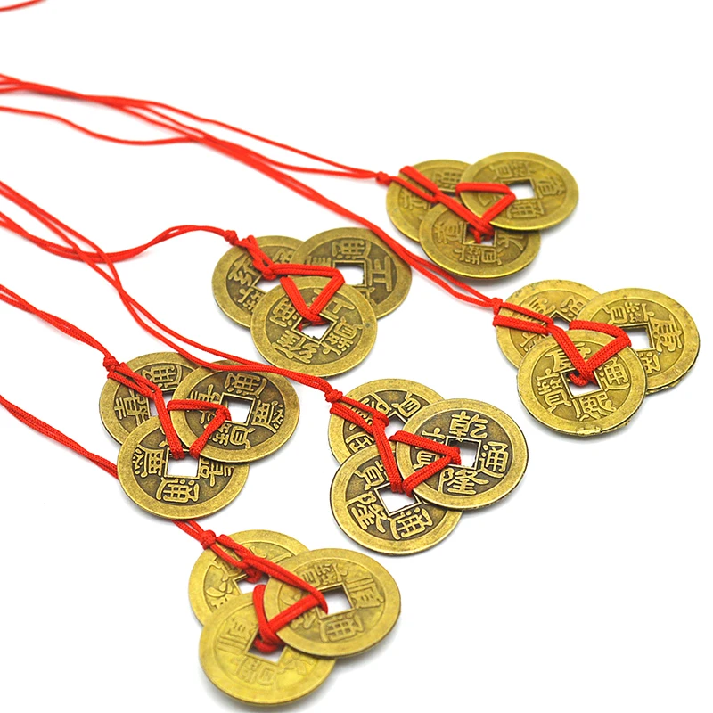 

2Set China Knot Emperor Coins Copper Fengshui Lucky Charms Mascot Prosperity Ornaments For Chinese Necklace Pendant Party Gifts