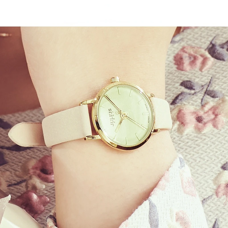 Genuine Fashion Trend Exquisite Small Dial Simple Face Quartz Watch Women's Clock Leather Watchband Girls Watches Buckle 3Bar enlarge