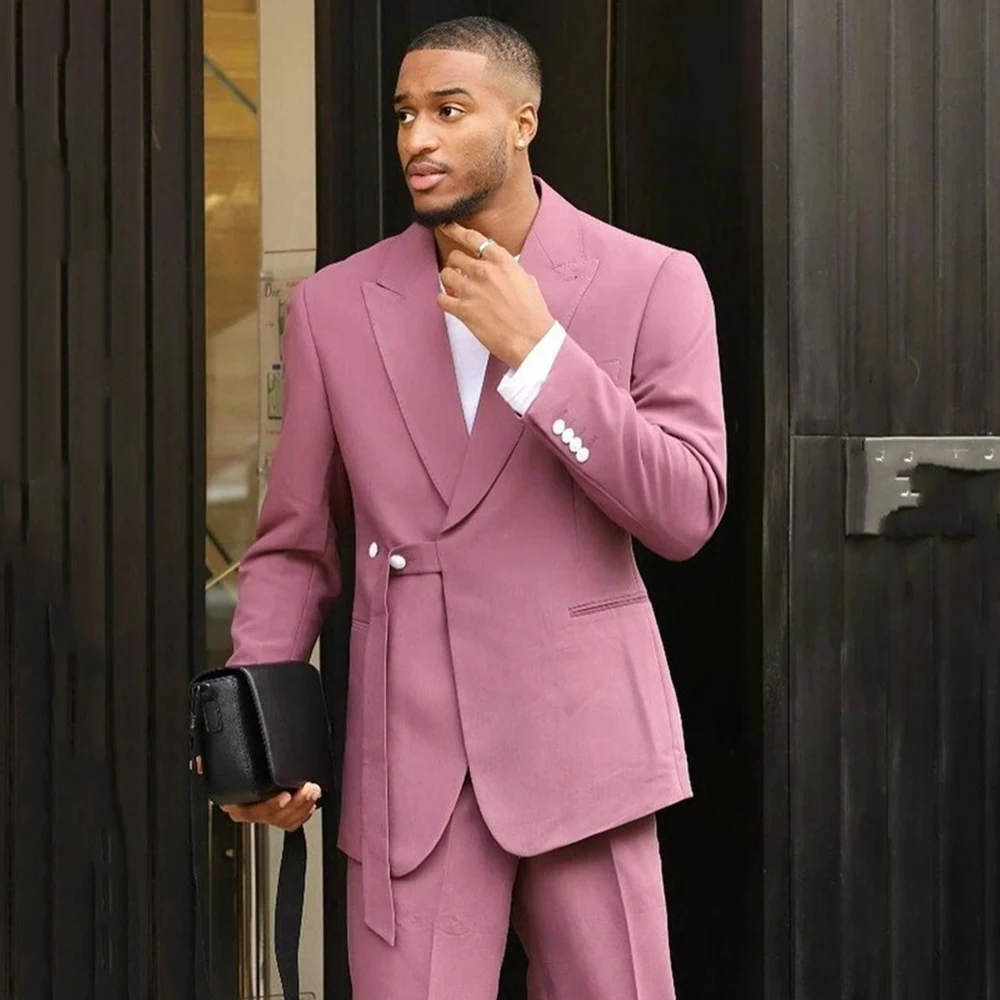 New Designer Men's Suit With Belt Prom Slim Fit Tuxedo Suits Wedding Groomsmen Blazer 2 Pieces (Jacket+Pants) Costume Homme