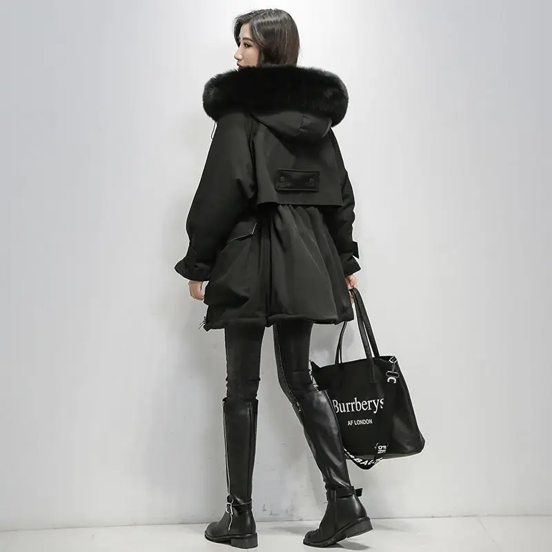 Women's Pike Coat 2022 Winter New Warm Waist Women's Down Jacket Cotton Clothing Korean Fashion Hooded Women's Cotton coat